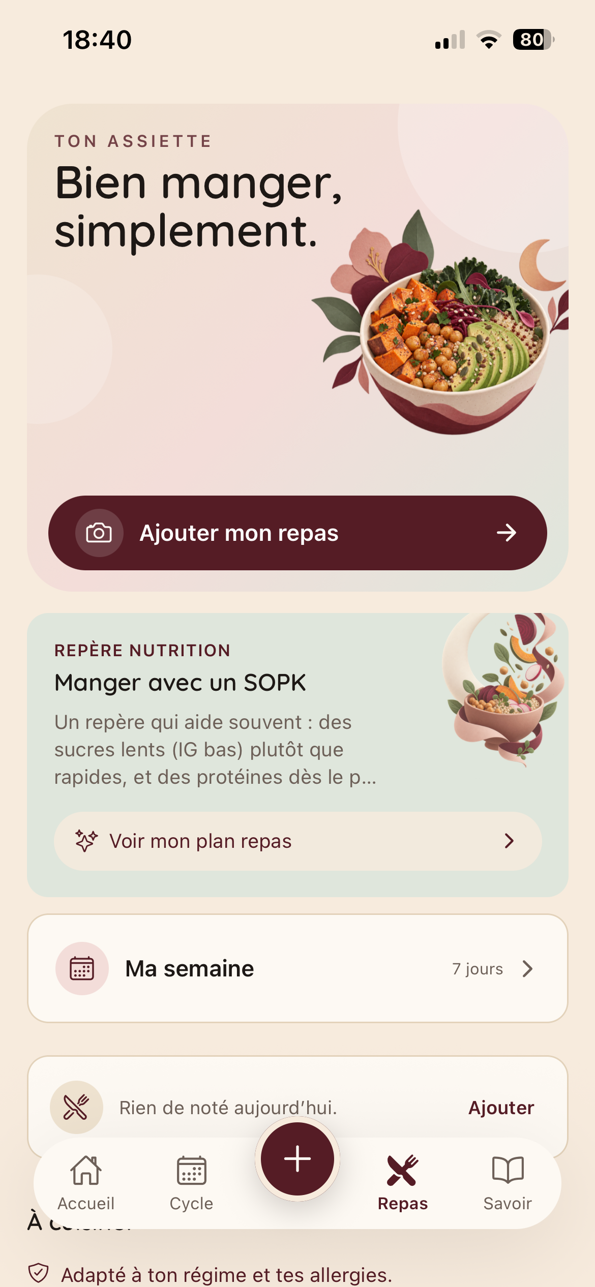 Écran Repas réel de Lunéa
